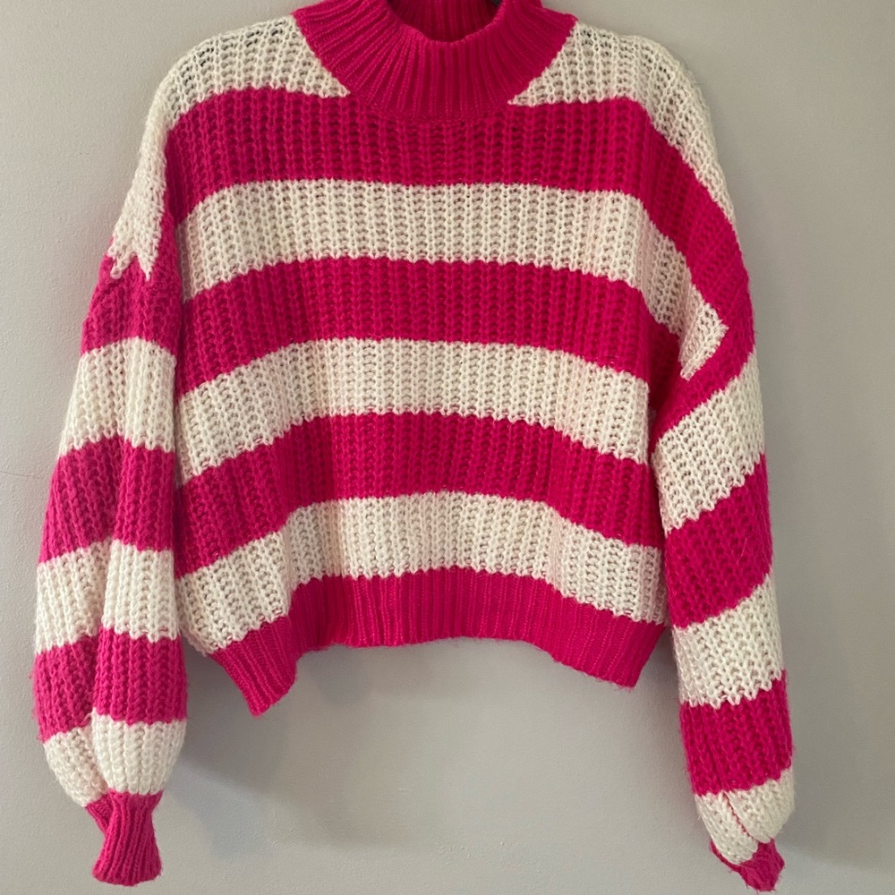 Pink Striped Long Sleeve Sweater